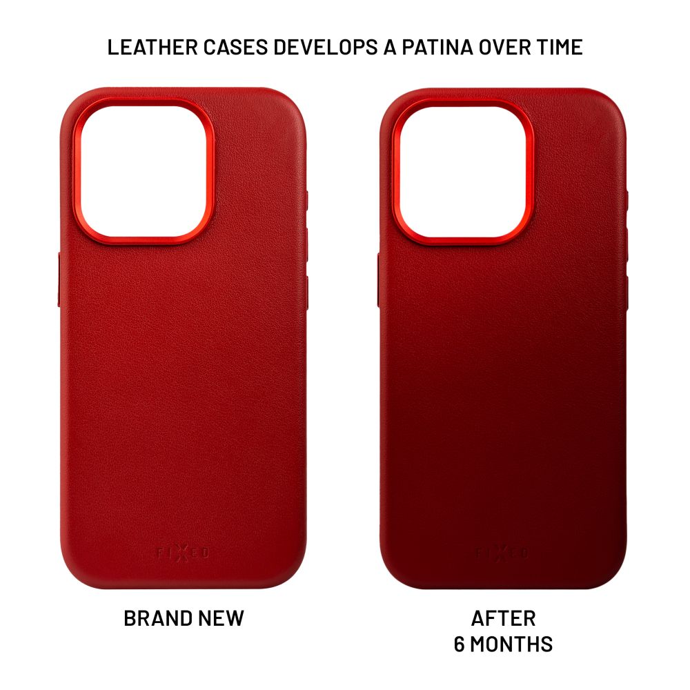 Kožený zadní kryt FIXED MagLeather s podporou MagSafe pro Apple iPhone 14, červený