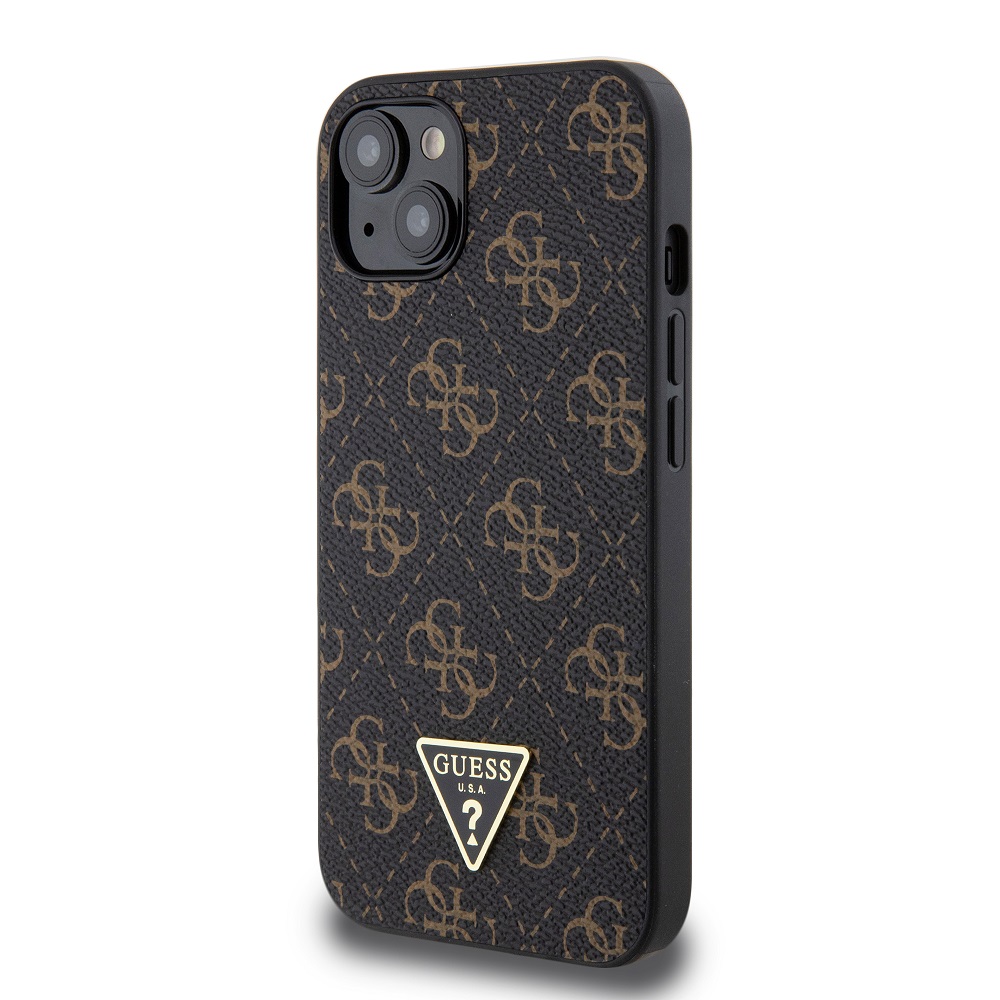 Guess PU Leather 4G Triangle Metal Logo Zadní Kryt pro iPhone 13 Black