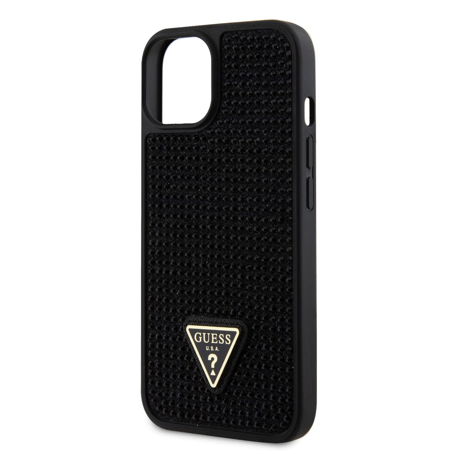 Guess Rhinestones Triangle Metal Logo Kryt pro iPhone 15 Black