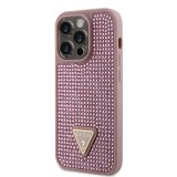 Guess Rhinestones Triangle Metal Logo Kryt pro iPhone 15 Pro Pink