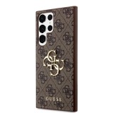 Guess PU 4G Metal Logo Zadní Kryt pro Samsung Galaxy S24 Ultra Brown