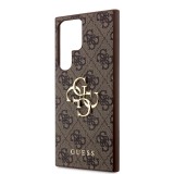 Guess PU 4G Metal Logo Zadní Kryt pro Samsung Galaxy S24 Ultra Brown