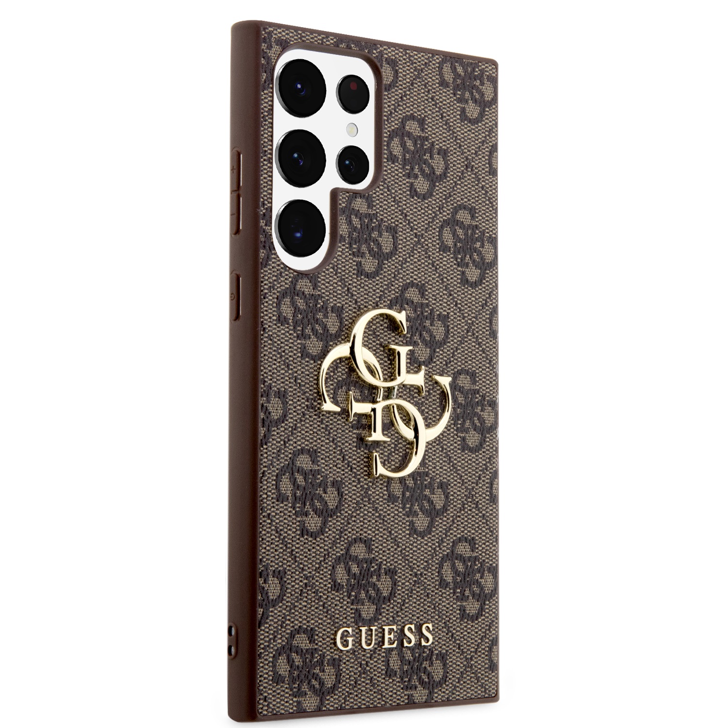 Guess PU 4G Metal Logo Zadní Kryt pro Samsung Galaxy S24 Ultra Brown