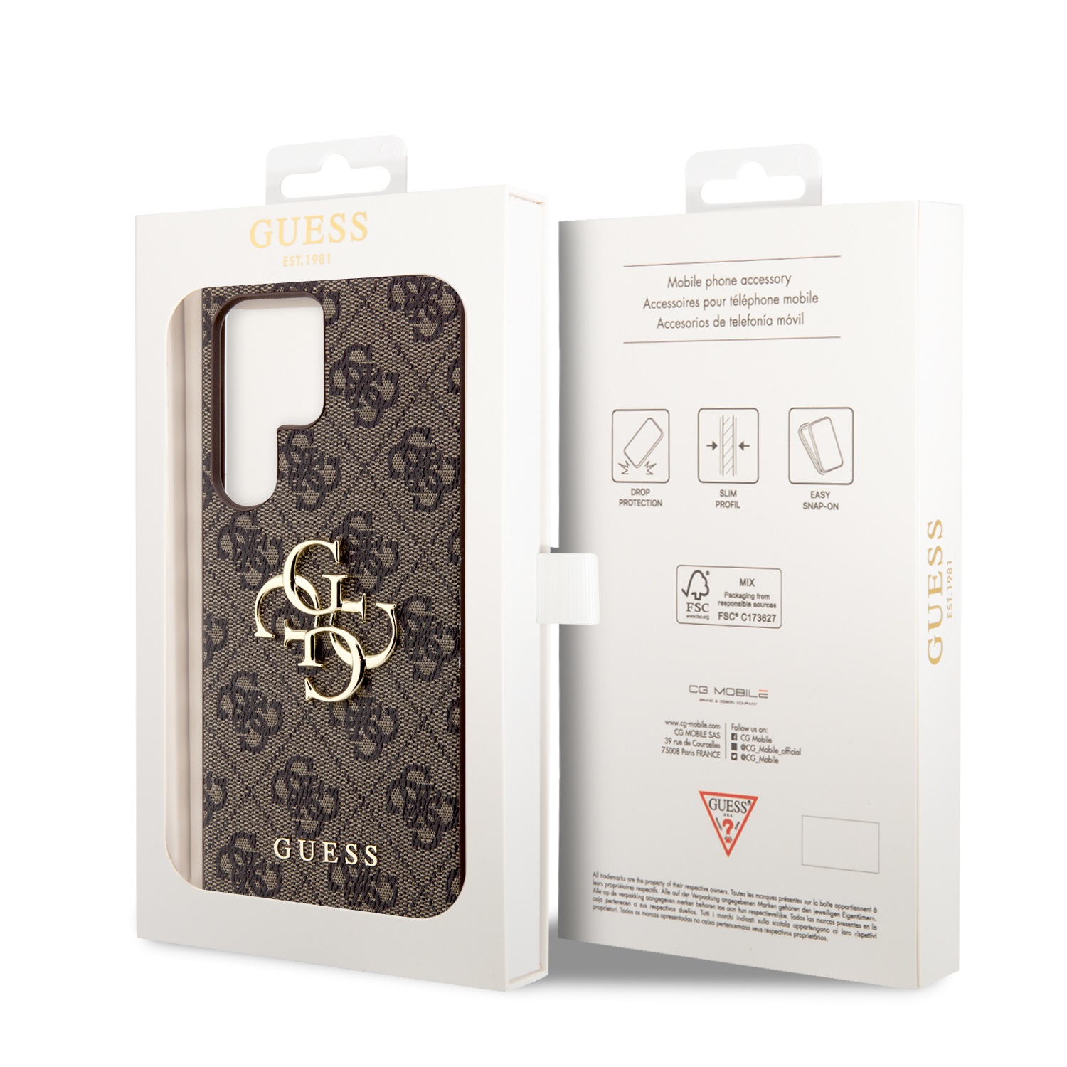 Guess PU 4G Metal Logo Zadní Kryt pro Samsung Galaxy S24 Ultra Brown