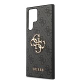 Guess PU 4G Metal Logo Zadní Kryt pro Samsung Galaxy S24 Ultra Grey