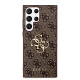 Guess PU 4G Metal Logo Zadní Kryt pro Samsung Galaxy S23 Ultra Brown