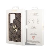 Guess PU 4G Metal Logo Zadní Kryt pro Samsung Galaxy S23 Ultra Brown