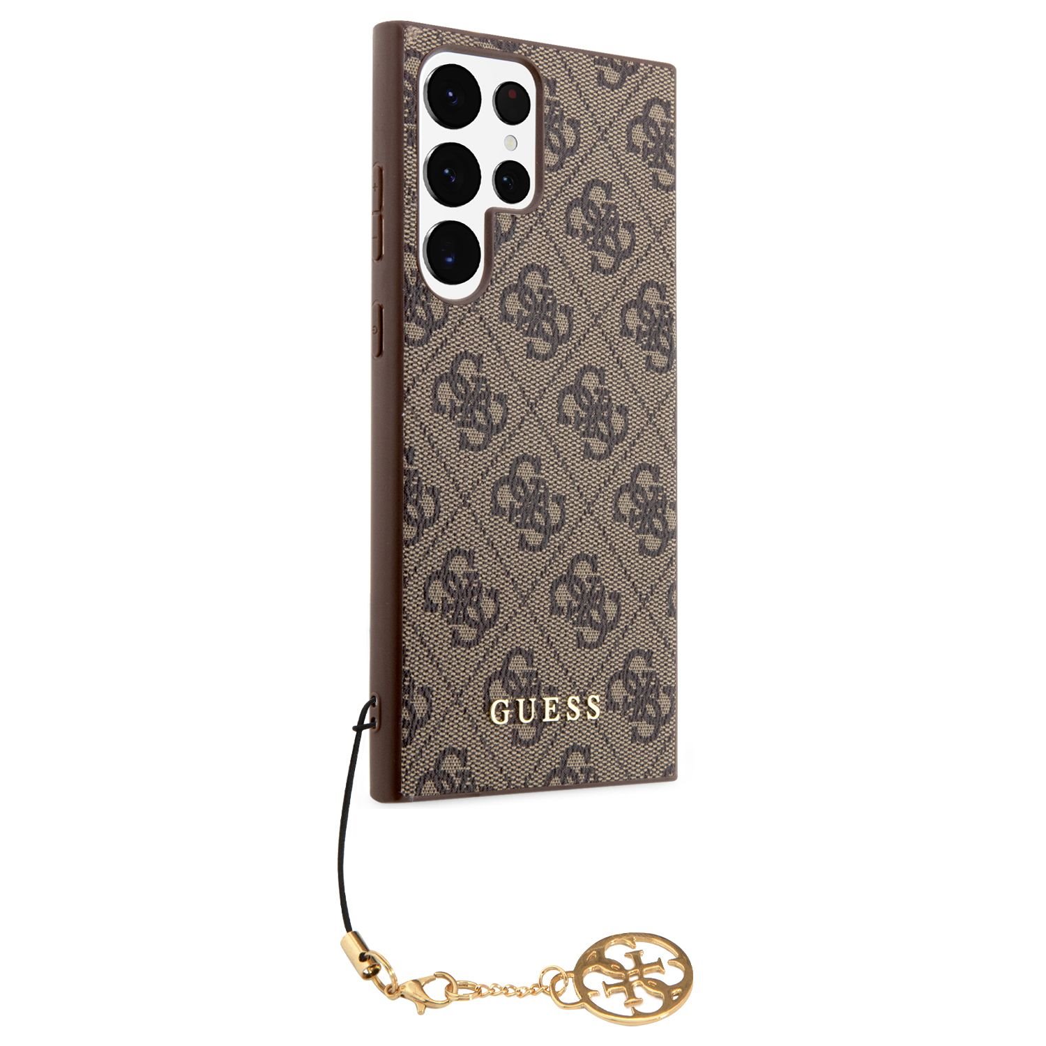 Guess 4G Charms Zadní Kryt pro Samsung Galaxy S23 Ultra Brown