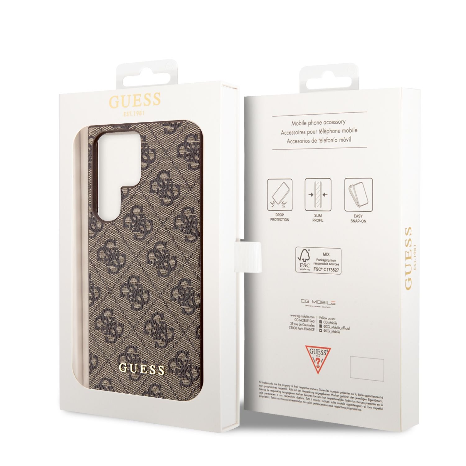 Guess 4G Charms Zadní Kryt pro Samsung Galaxy S23 Ultra Brown