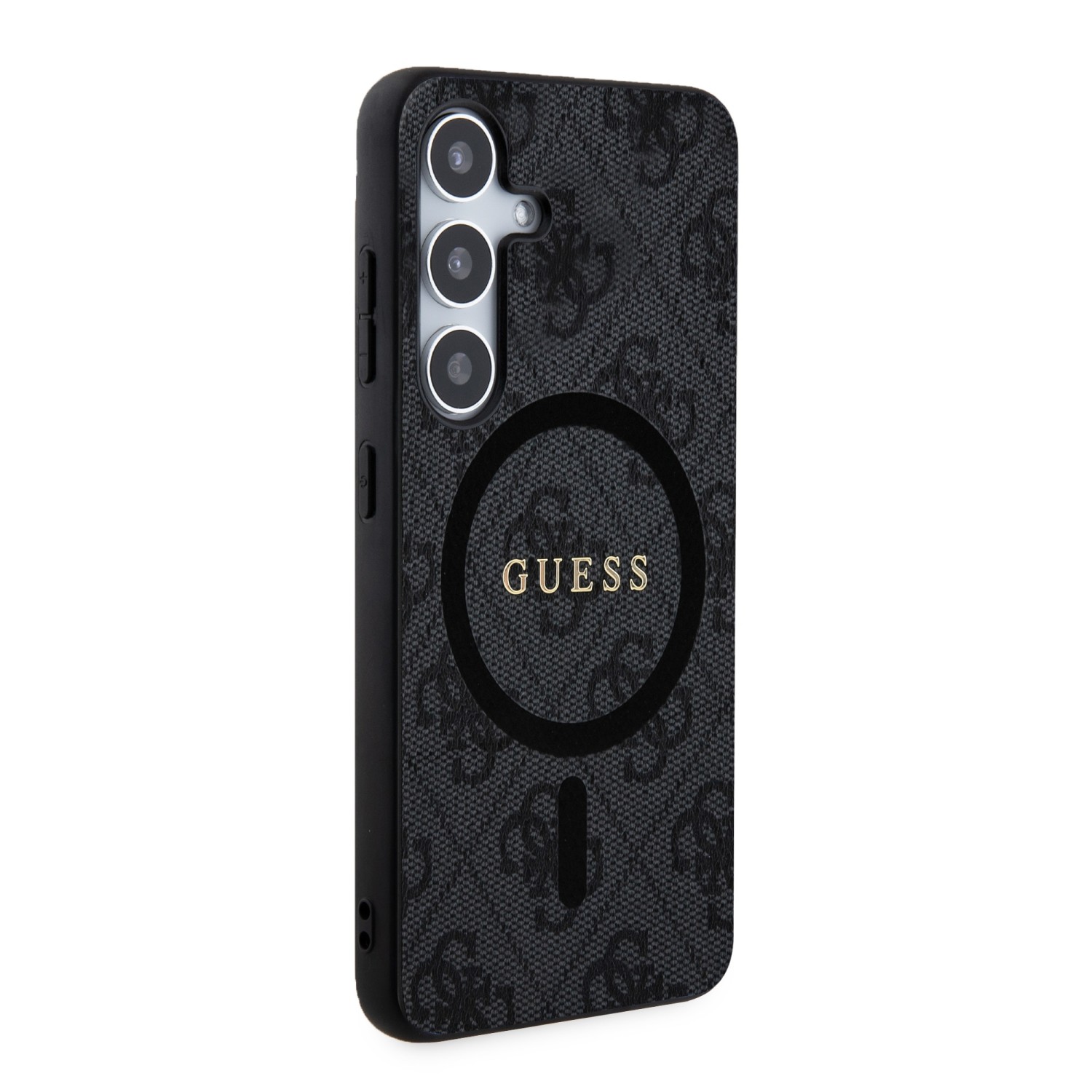 Guess PU Leather 4G Colored Ring MagSafe Zadní Kryt pro Samsung Galaxy S24 Black