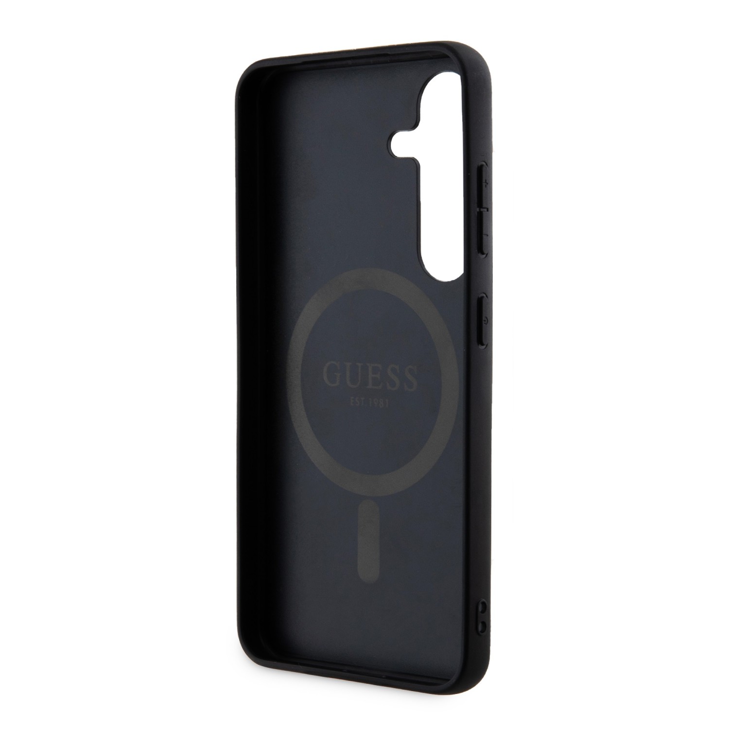 Guess PU Leather 4G Colored Ring MagSafe Zadní Kryt pro Samsung Galaxy S24 Black