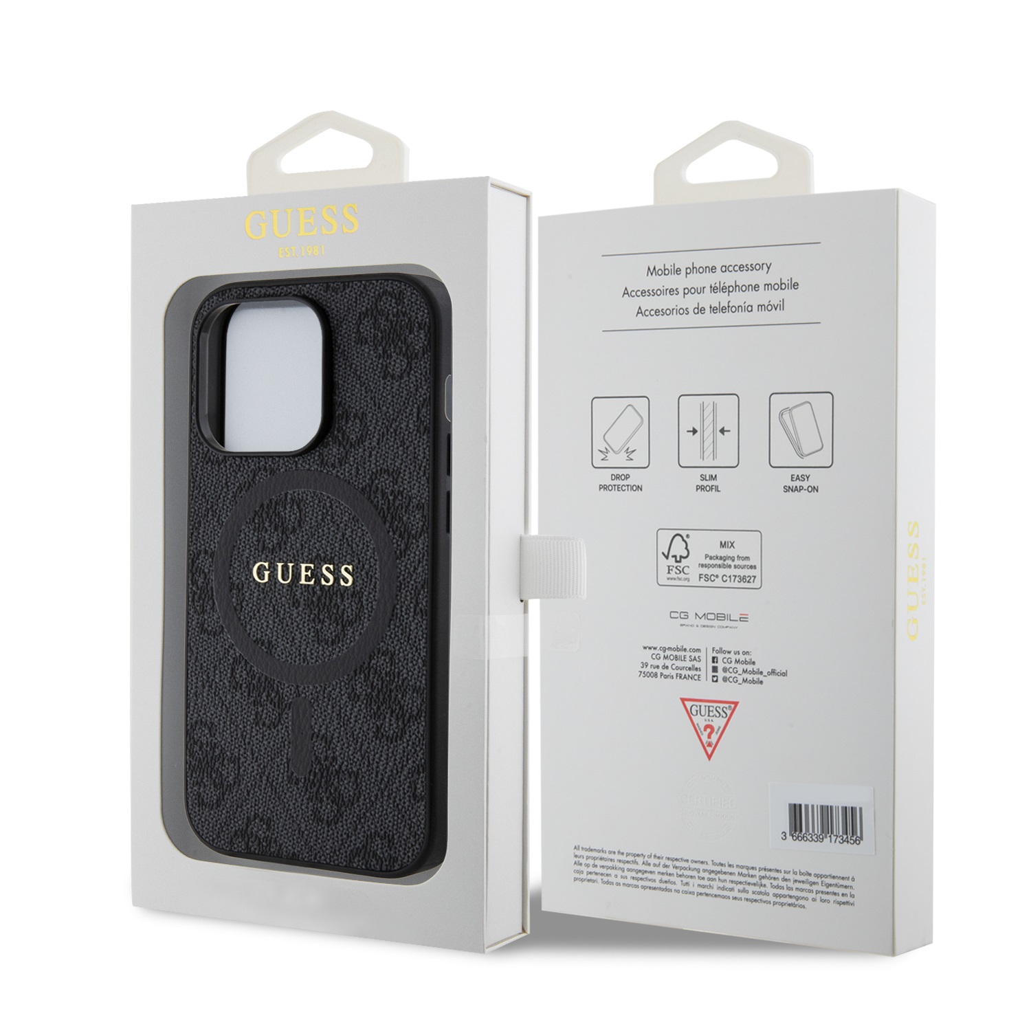 Guess PU Leather 4G Colored Ring MagSafe Zadní Kryt pro iPhone 14 Pro Black
