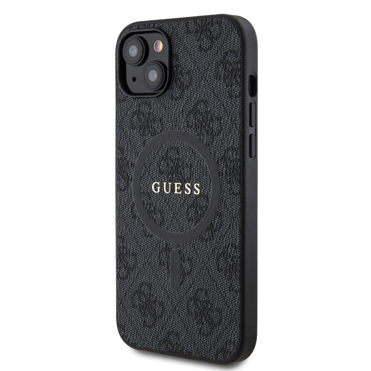 Guess PU Leather 4G Colored Ring MagSafe Zadní Kryt pro iPhone 15 Plus Black