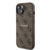 Guess PU Leather 4G Colored Ring MagSafe Zadní Kryt pro iPhone 15 Brown