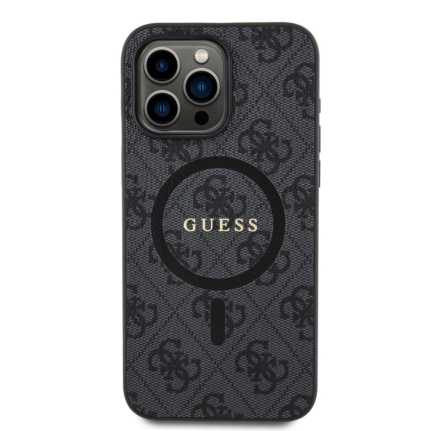 Guess PU Leather 4G Colored Ring MagSafe Zadní Kryt pro iPhone 15 Pro Max Black