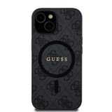 Guess PU Leather 4G Colored Ring MagSafe Zadní Kryt pro iPhone 15 Black