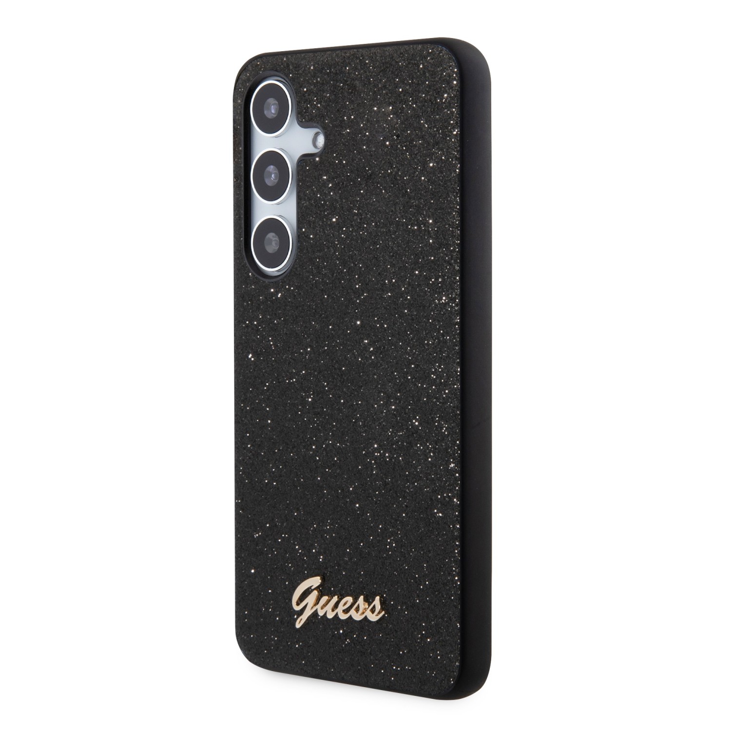 Guess PC/TPU Glitter Flakes Metal Logo Zadní Kryt pro Samsung Galaxy S24 Black