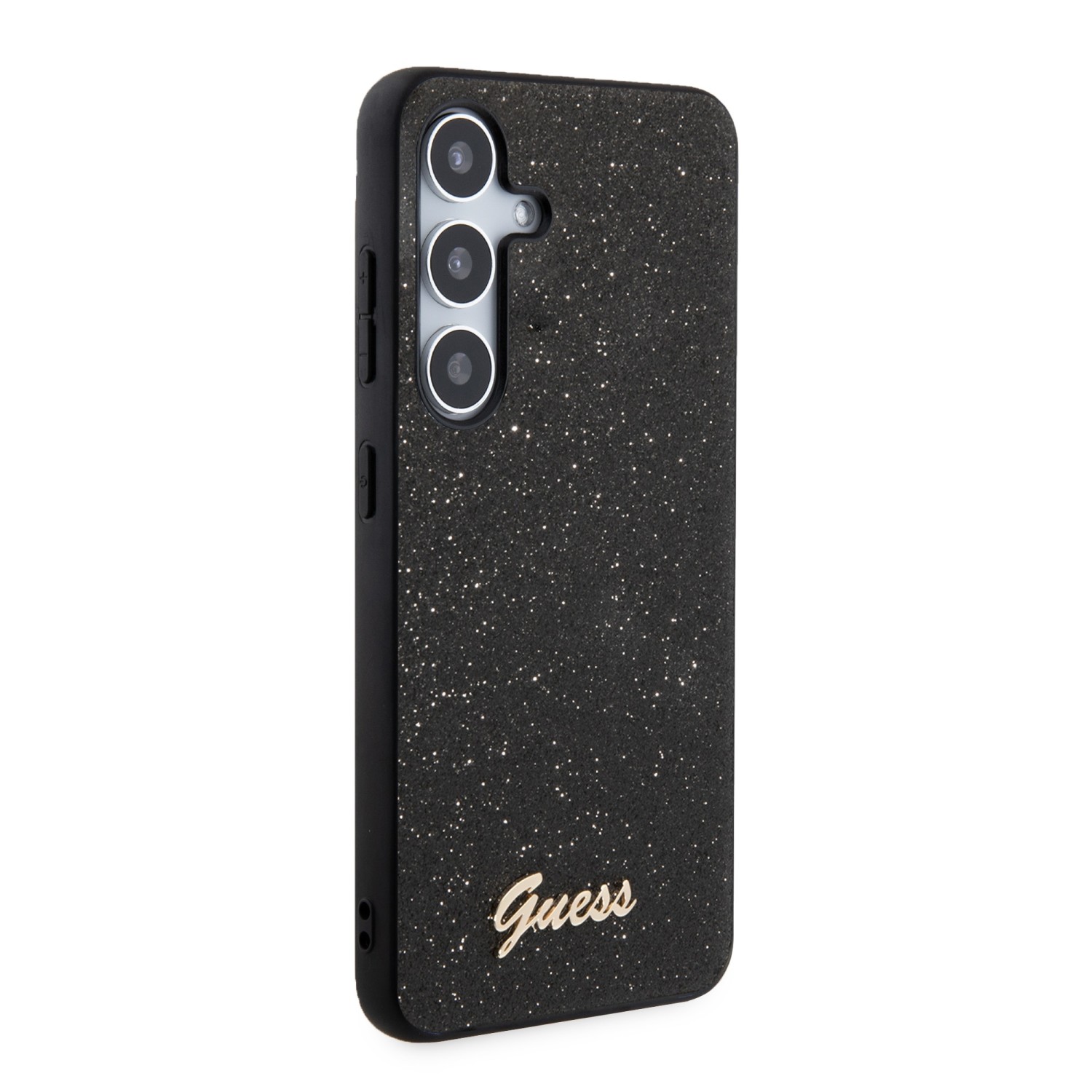 Guess PC/TPU Glitter Flakes Metal Logo Zadní Kryt pro Samsung Galaxy S24 Black