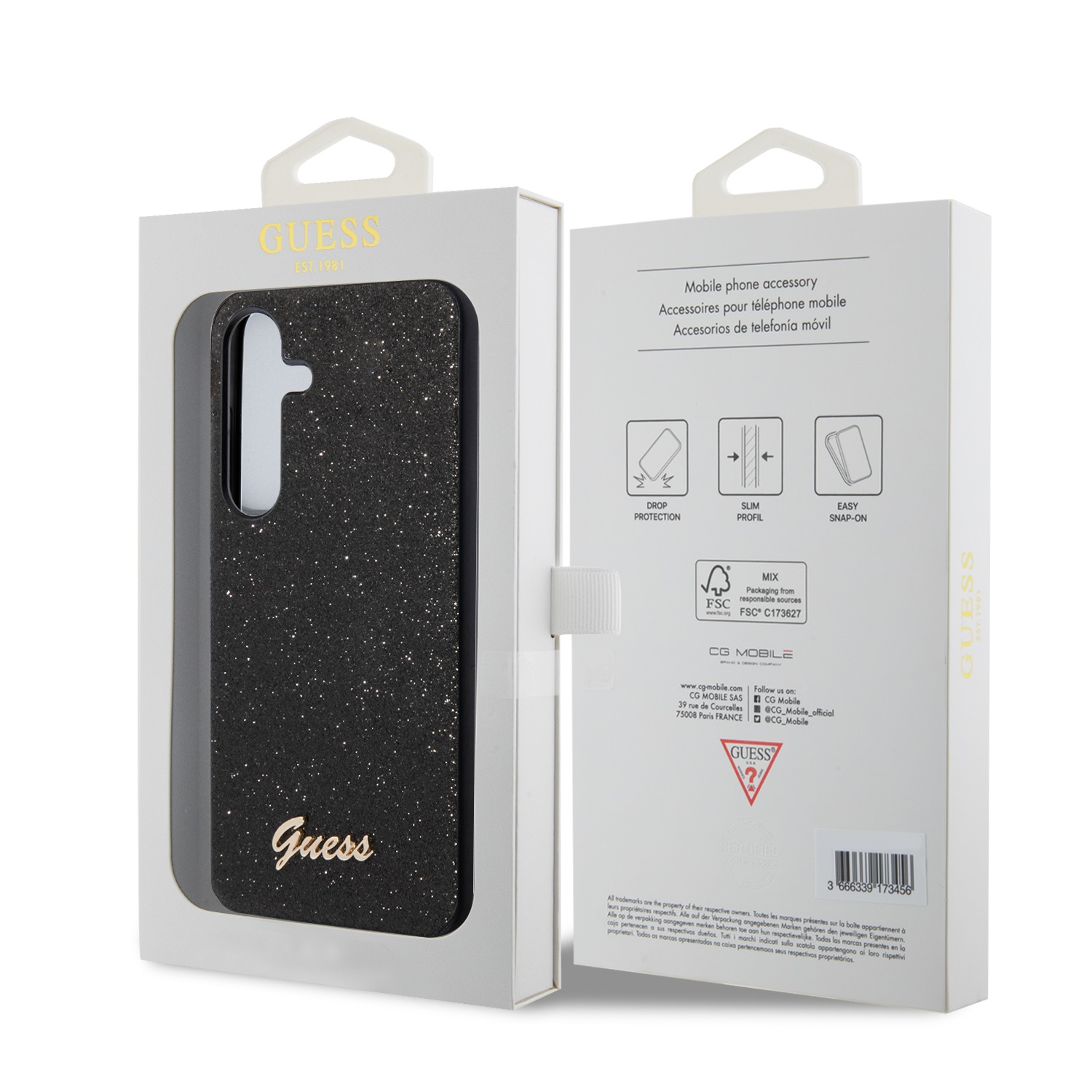 Guess PC/TPU Glitter Flakes Metal Logo Zadní Kryt pro Samsung Galaxy S24 Black