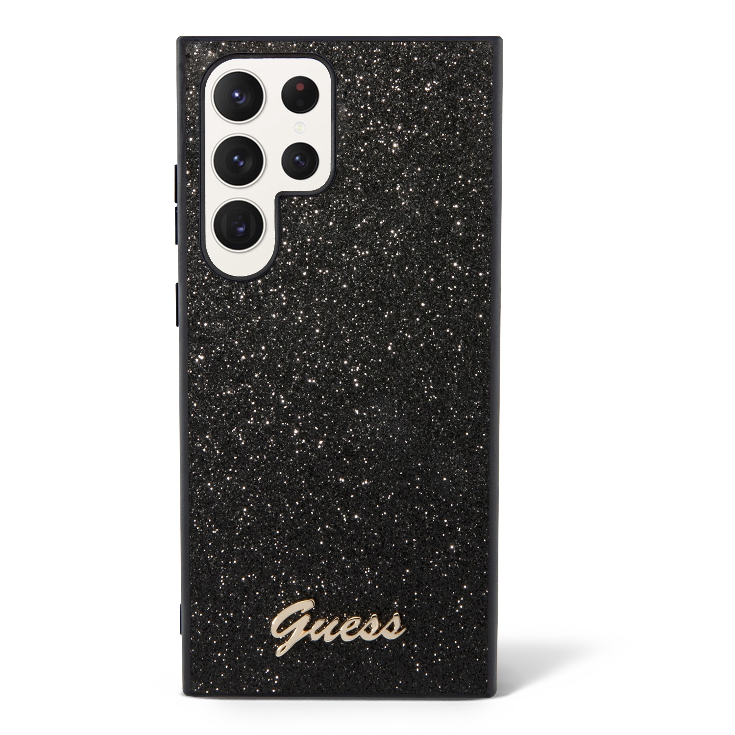 Guess PC/TPU Glitter Flakes Metal Logo Zadní Kryt pro Samsung Galaxy S24 Ultra Black