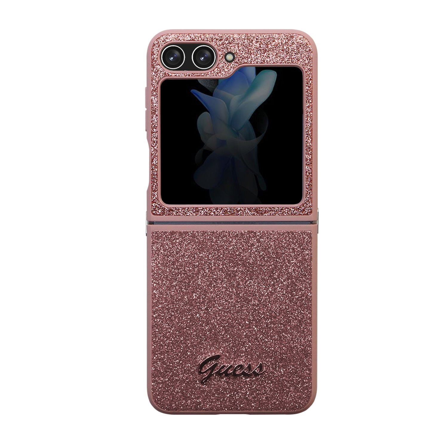 Guess PC/TPU Glitter Flakes Metal Logo Zadní Kryt pro Samsung Galaxy Z Flip 5 Pink