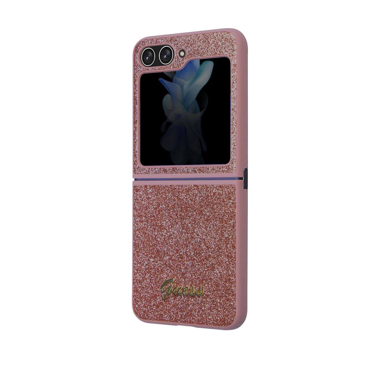 Guess PC/TPU Glitter Flakes Metal Logo Zadní Kryt pro Samsung Galaxy Z Flip 5 Pink