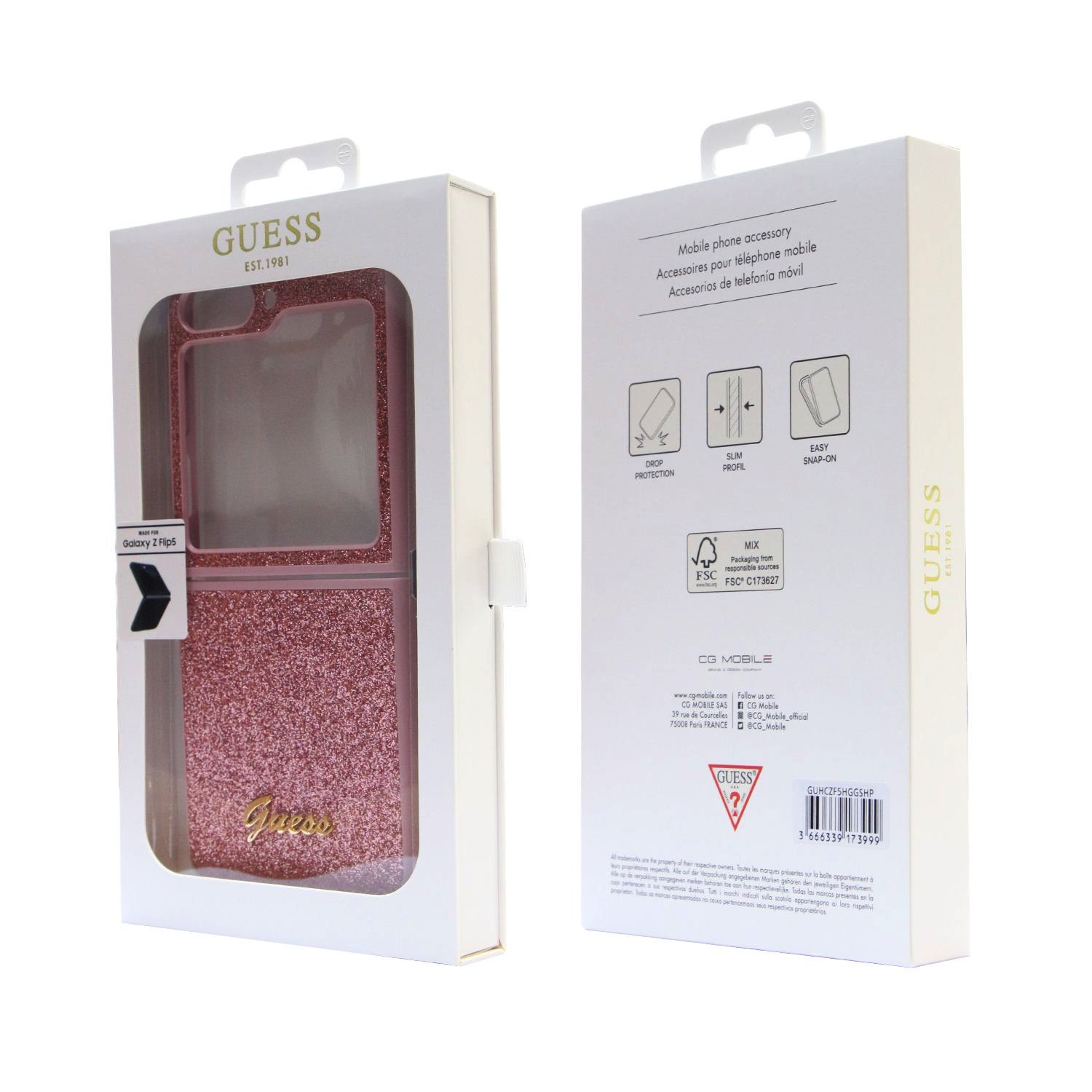 Guess PC/TPU Glitter Flakes Metal Logo Zadní Kryt pro Samsung Galaxy Z Flip 5 Pink