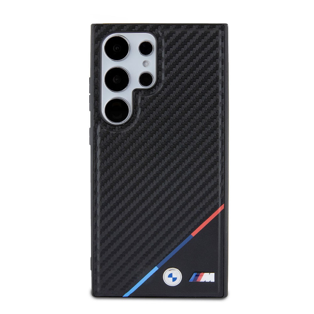 BMW M PU Leather Carbon Magsafe Tricolor Line Zadní Kryt pro Samsung Galaxy S24 Ultra Black
