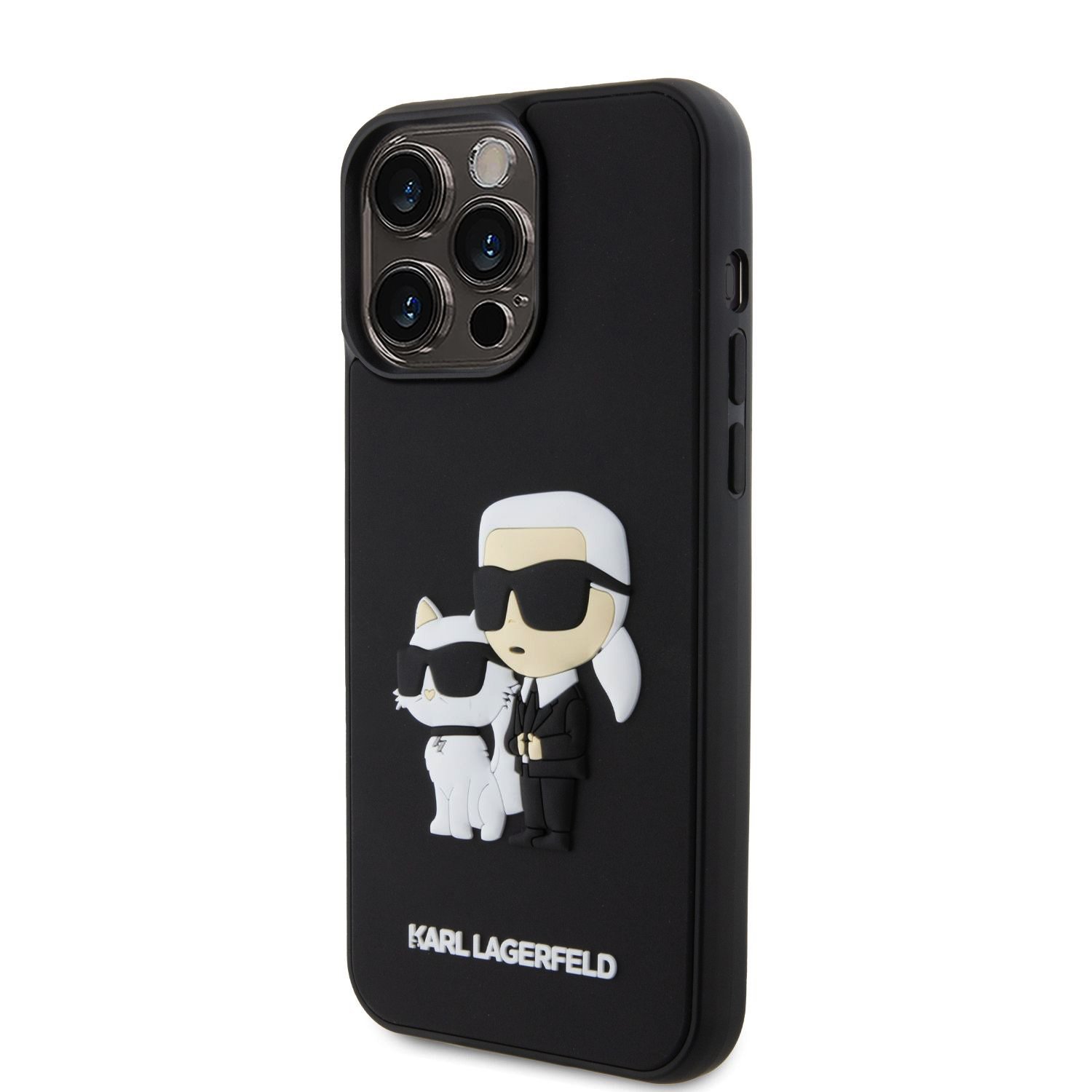 Karl Lagerfeld 3D Rubber Karl and Choupette Zadní Kryt pro iPhone 15 Pro Max Black