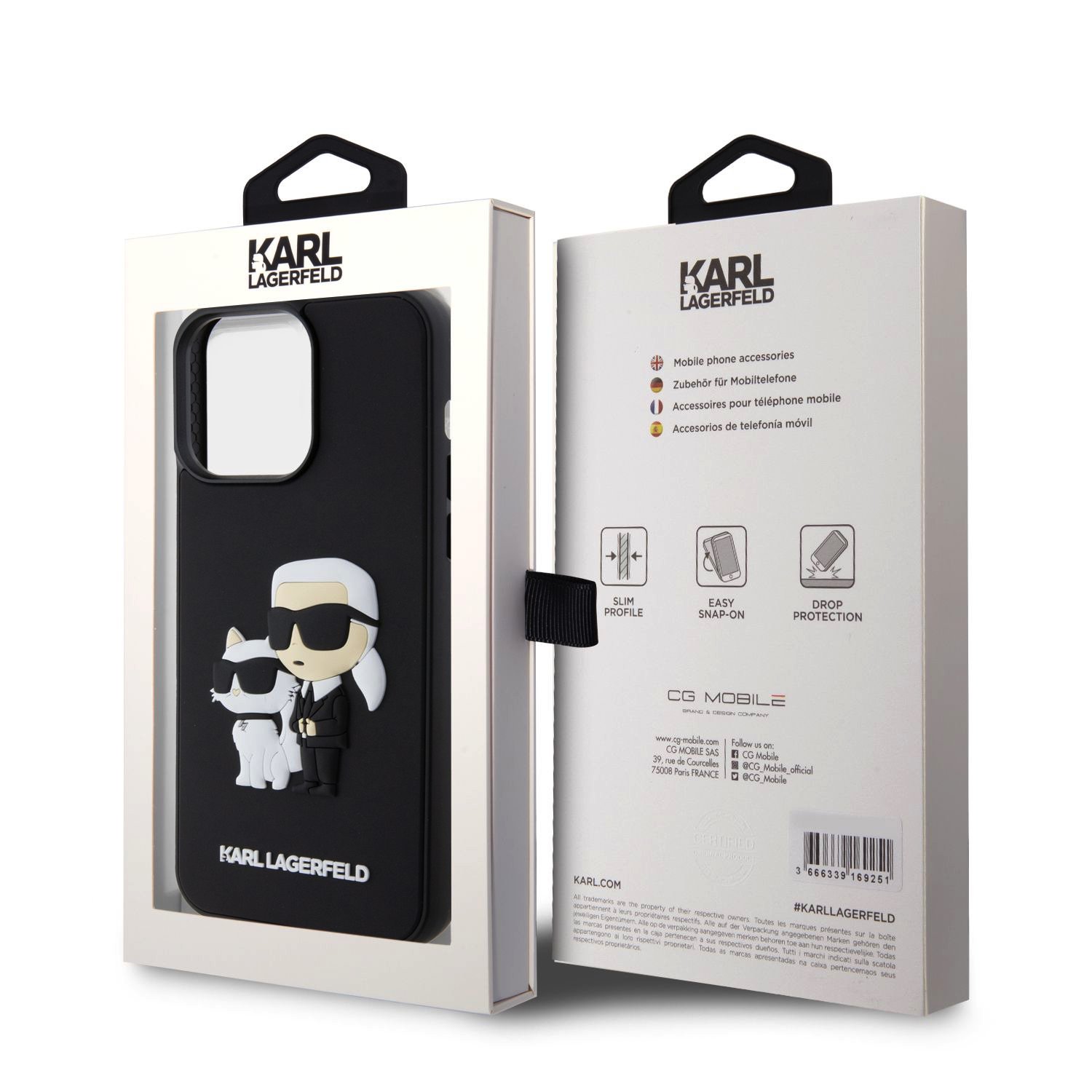 Karl Lagerfeld 3D Rubber Karl and Choupette Zadní Kryt pro iPhone 15 Pro Max Black