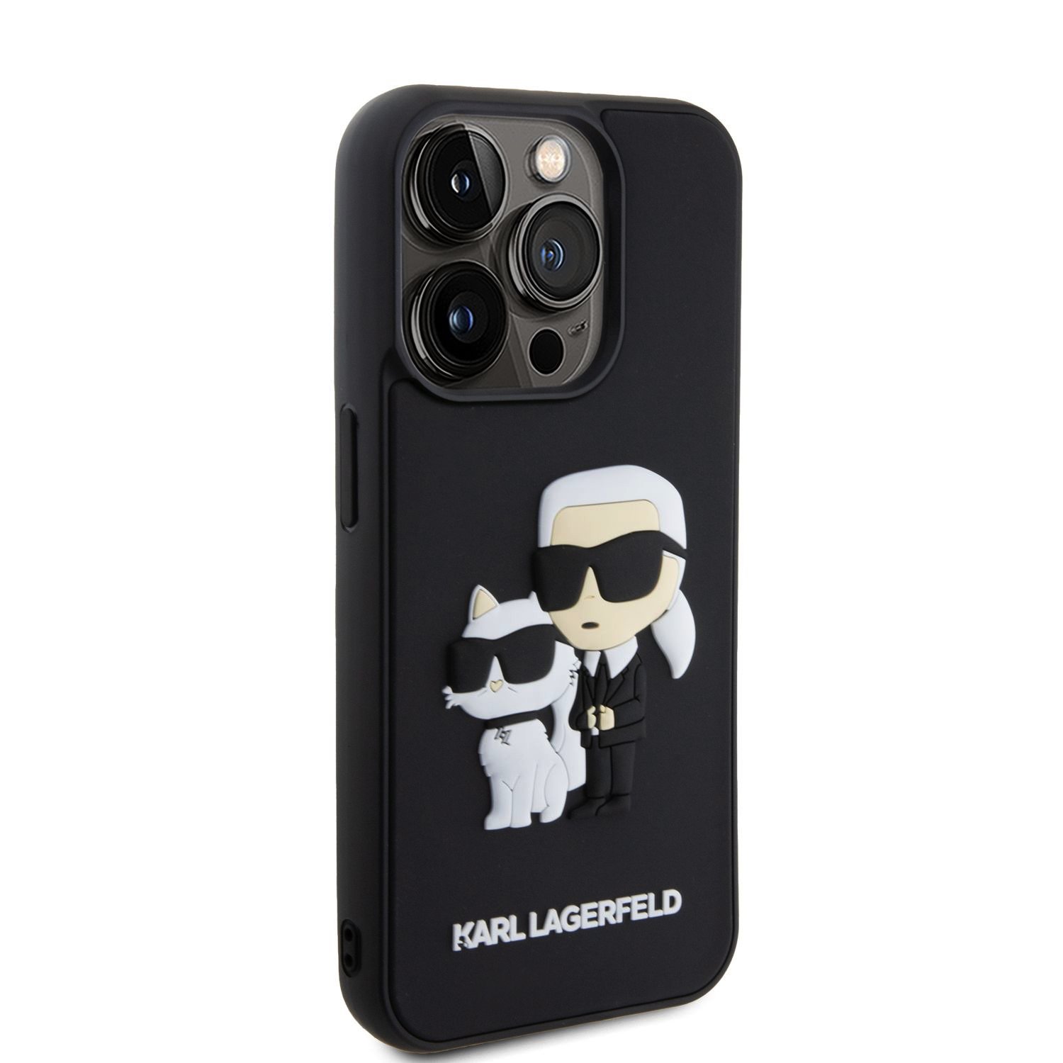 Karl Lagerfeld 3D Rubber Karl and Choupette Zadní Kryt pro iPhone 14 Pro Black