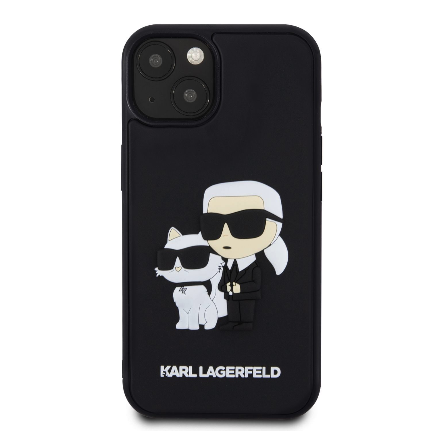 Karl Lagerfeld 3D Rubber Karl and Choupette Zadní Kryt pro iPhone 14 Black