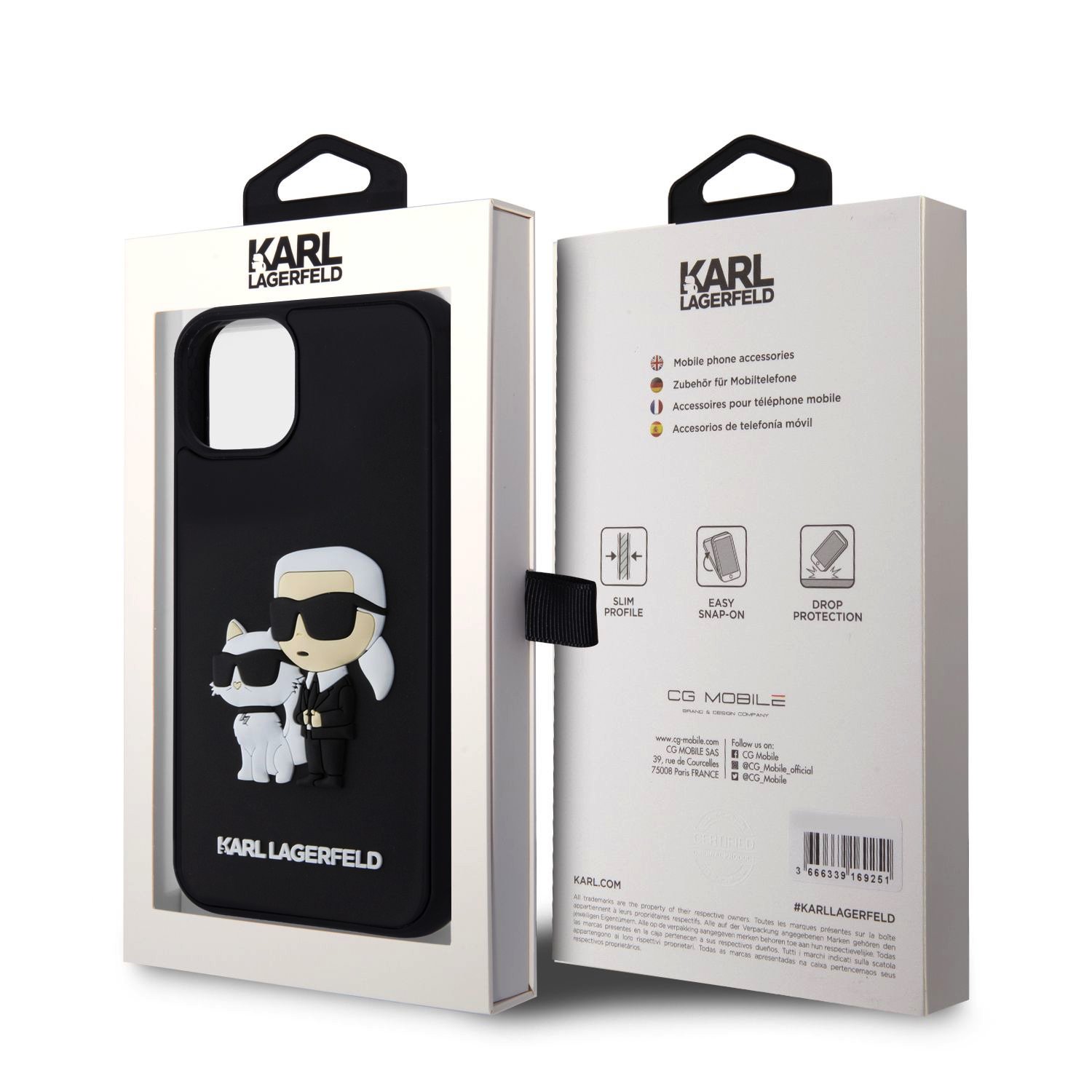 Karl Lagerfeld 3D Rubber Karl and Choupette Zadní Kryt pro iPhone 14 Black