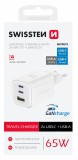 SWISSTEN SÍŤOVÝ ADAPTÉR GaN 2x USB-C 65W PD + 1x USB-A 18W QC BÍLÝ