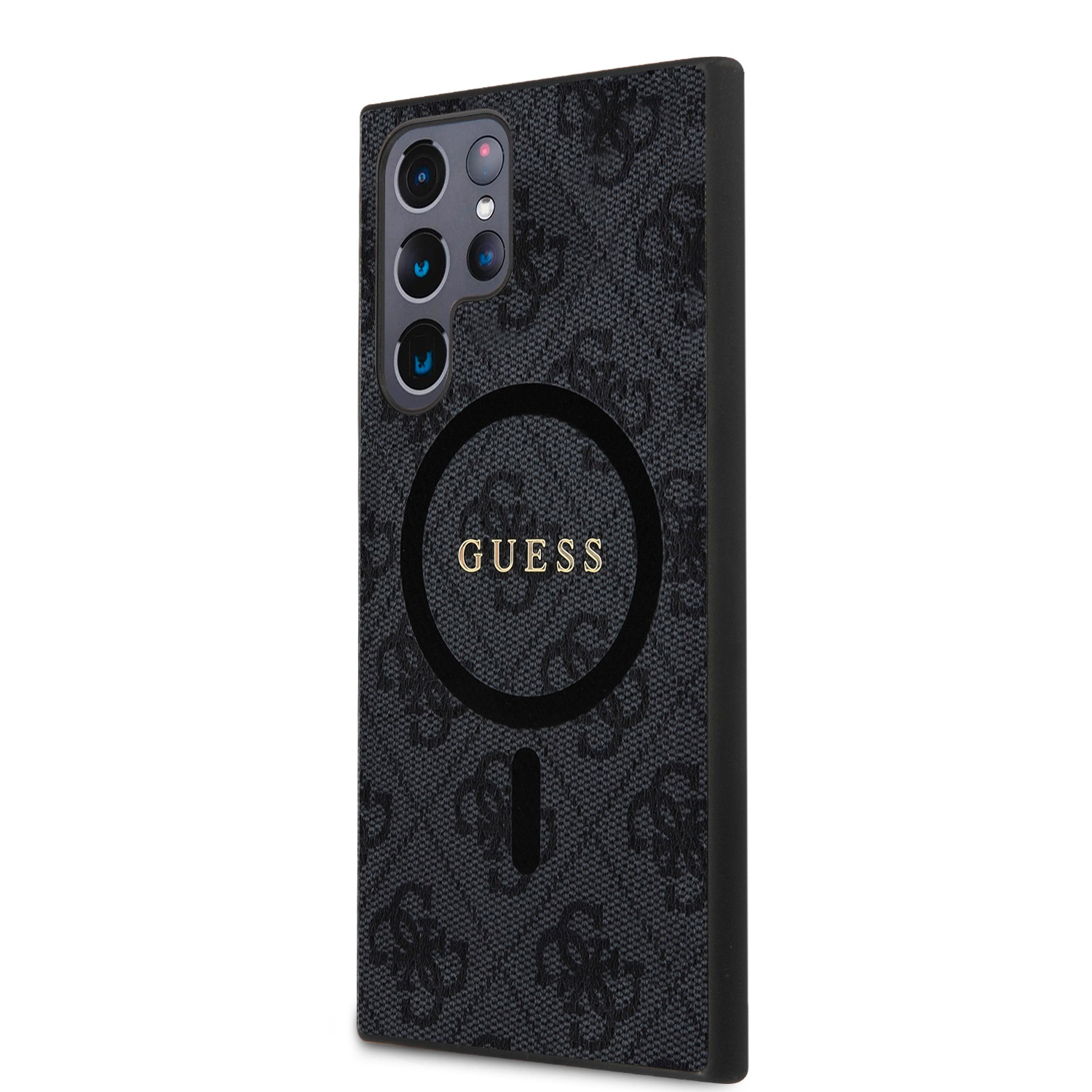 Guess PU Leather 4G Colored Ring MagSafe Zadní Kryt pro Samsung Galaxy S24 Ultra Black