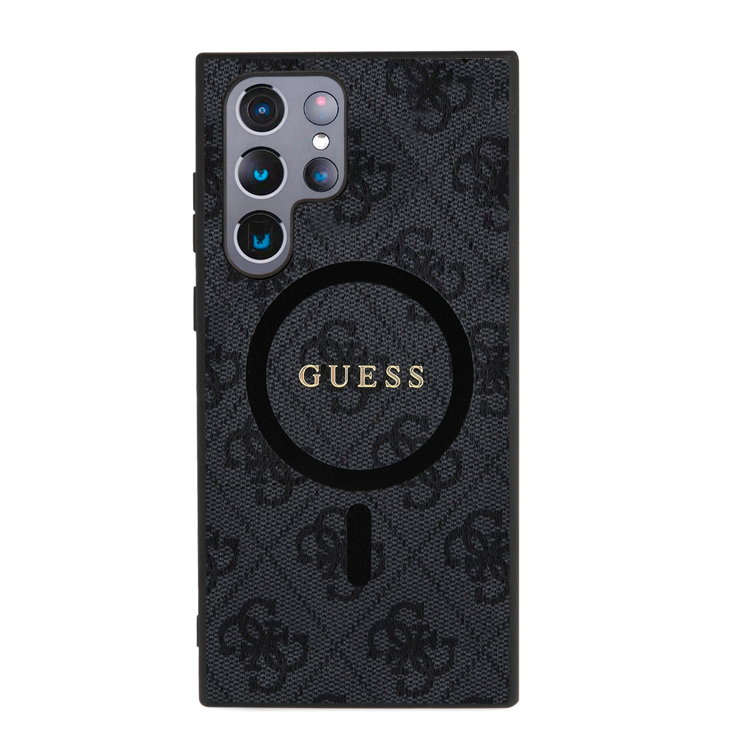 Guess PU Leather 4G Colored Ring MagSafe Zadní Kryt pro Samsung Galaxy S24 Ultra Black