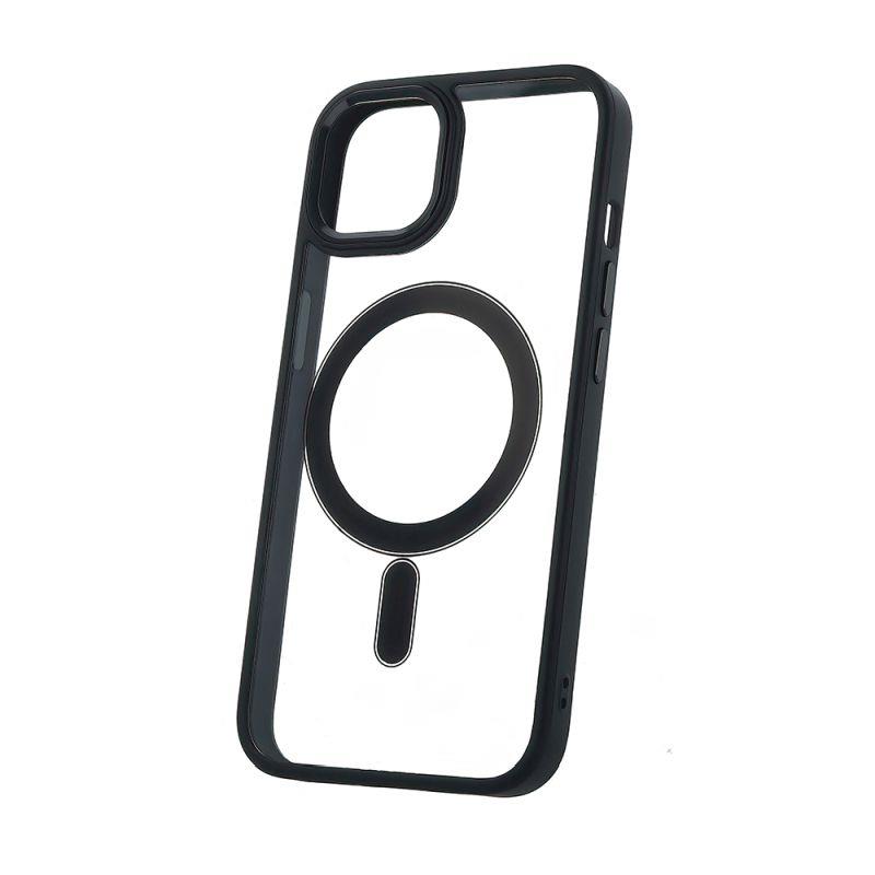 Silikónové TPU puzdro Satin Clear Mag pre Apple iPhone 14, čierna