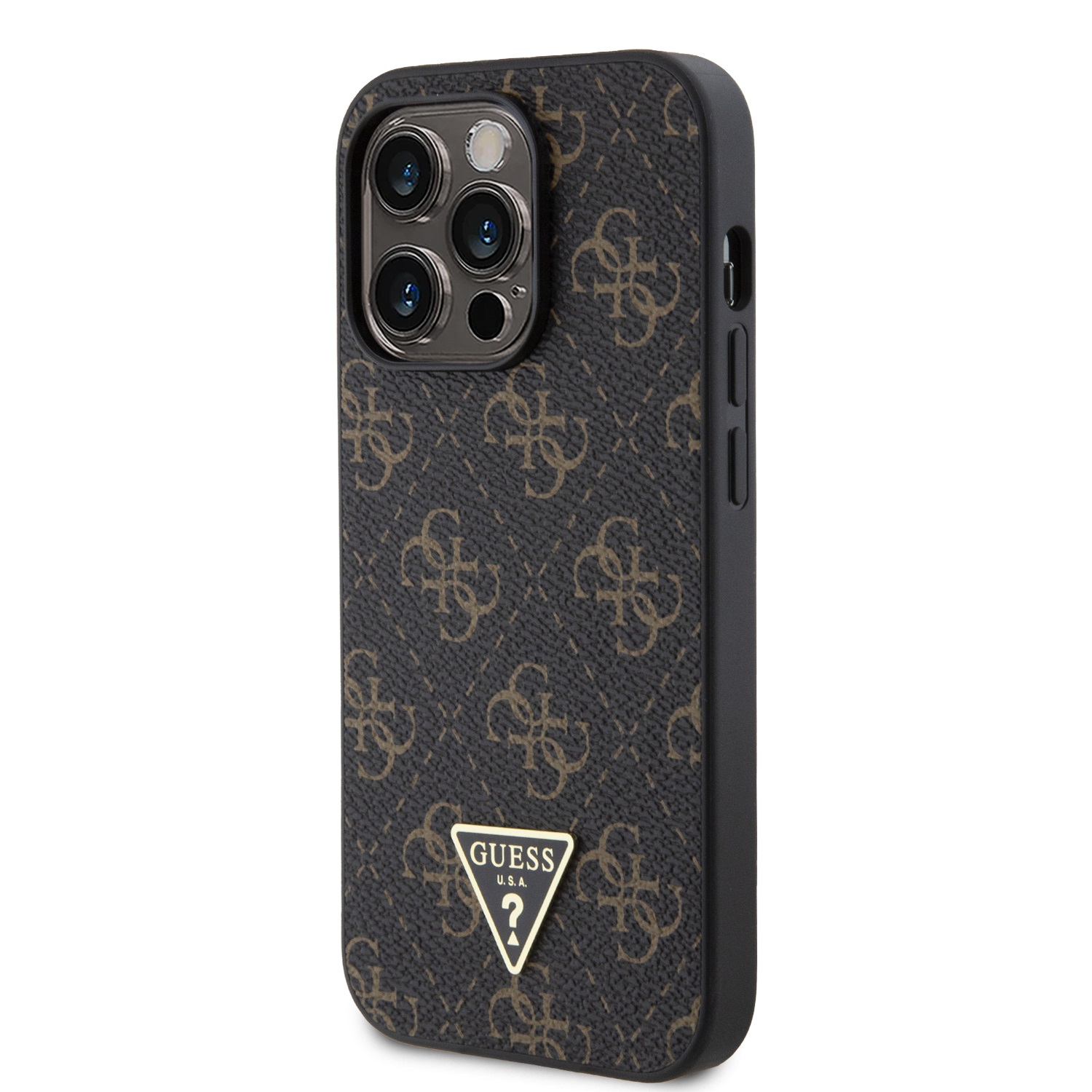 Guess PU Leather 4G Triangle Metal Logo Zadní Kryt pro iPhone 14 Pro Black