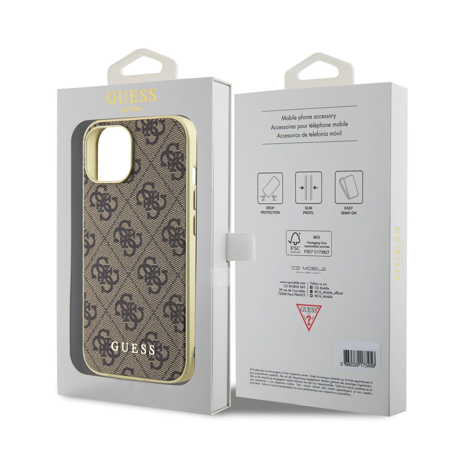 Guess 4G Charms Zadní Kryt pro iPhone 15 Brown