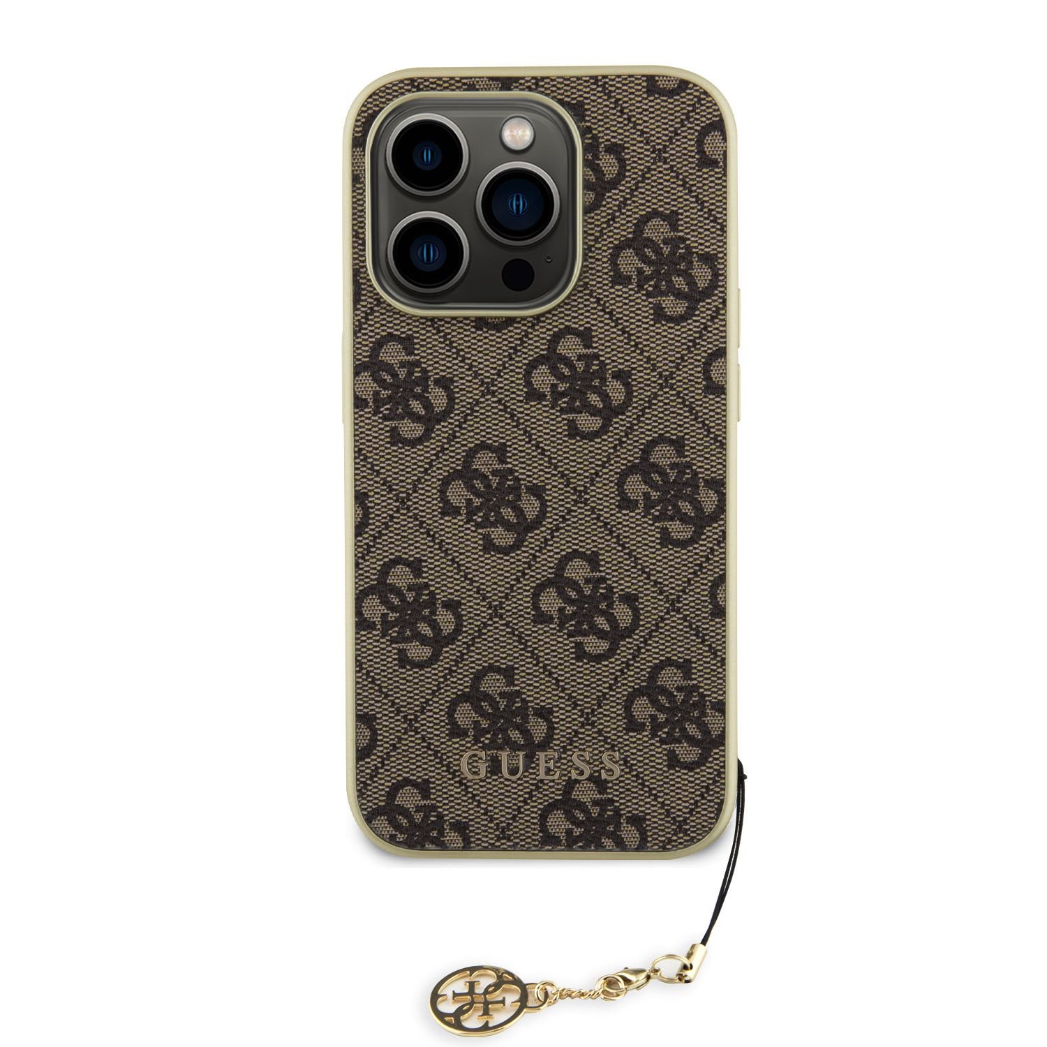 Guess 4G Charms Zadní Kryt pro iPhone 15 Pro Brown