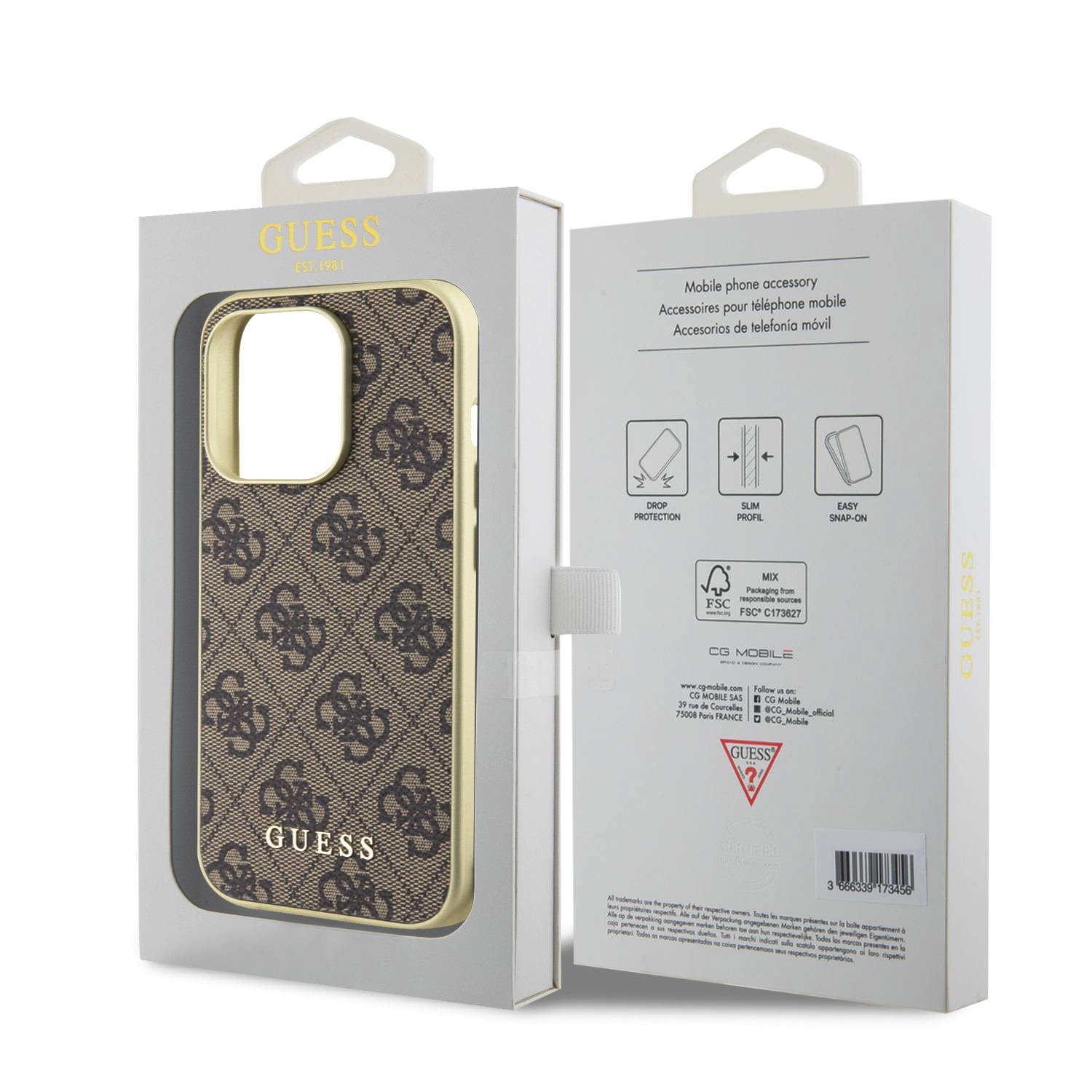 Guess 4G Charms Zadní Kryt pro iPhone 15 Pro Brown