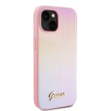Guess PU Leather Iridescent Metal Script Zadní Kryt pro iPhone 15 Pink