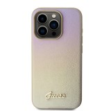Guess PU Leather Iridescent Metal Script Zadní Kryt pro iPhone 15 Pro Max Gold