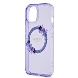 Guess PC/TPU Flowers Ring Glossy Logo MagSafe Zadní Kryt pro iPhone 15 Purple