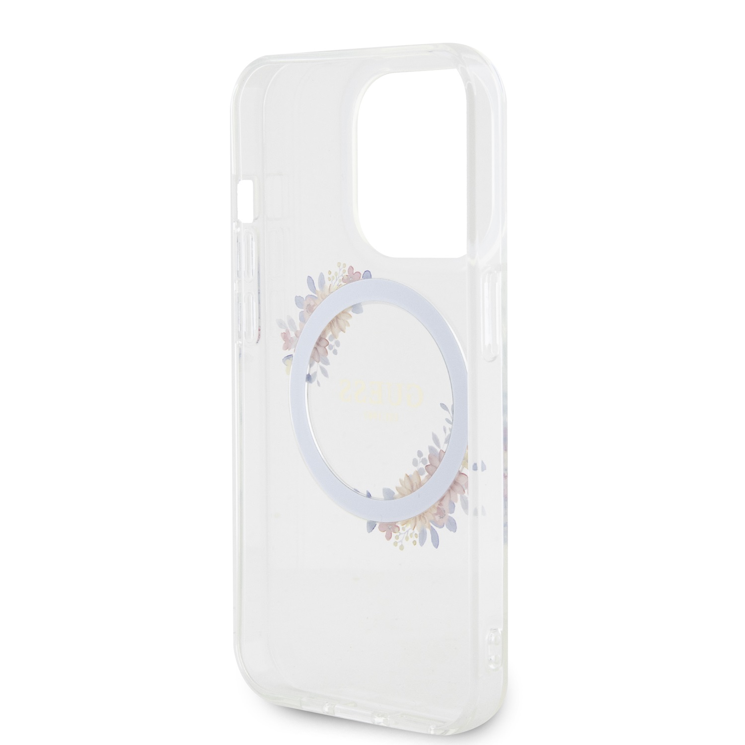 Guess PC/TPU Flowers Ring Glossy Logo MagSafe Zadní Kryt pro iPhone 14 Pro Transparent