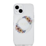 Guess PC/TPU Flowers Ring Glossy Logo MagSafe Zadní Kryt pro iPhone 14 Transparent