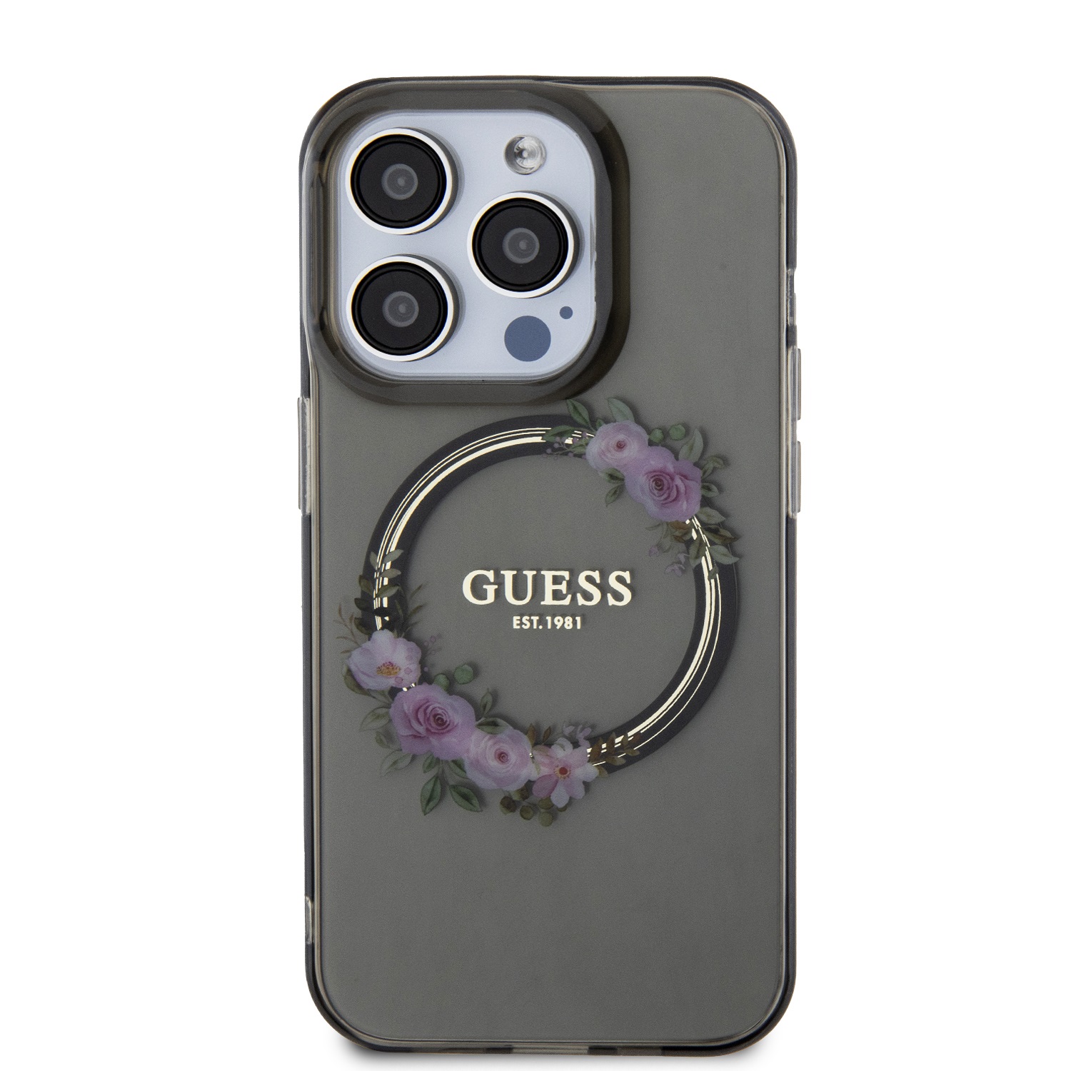 Guess PC/TPU Flowers Ring Glossy Logo MagSafe Zadní Kryt pro iPhone 13 Pro Black 