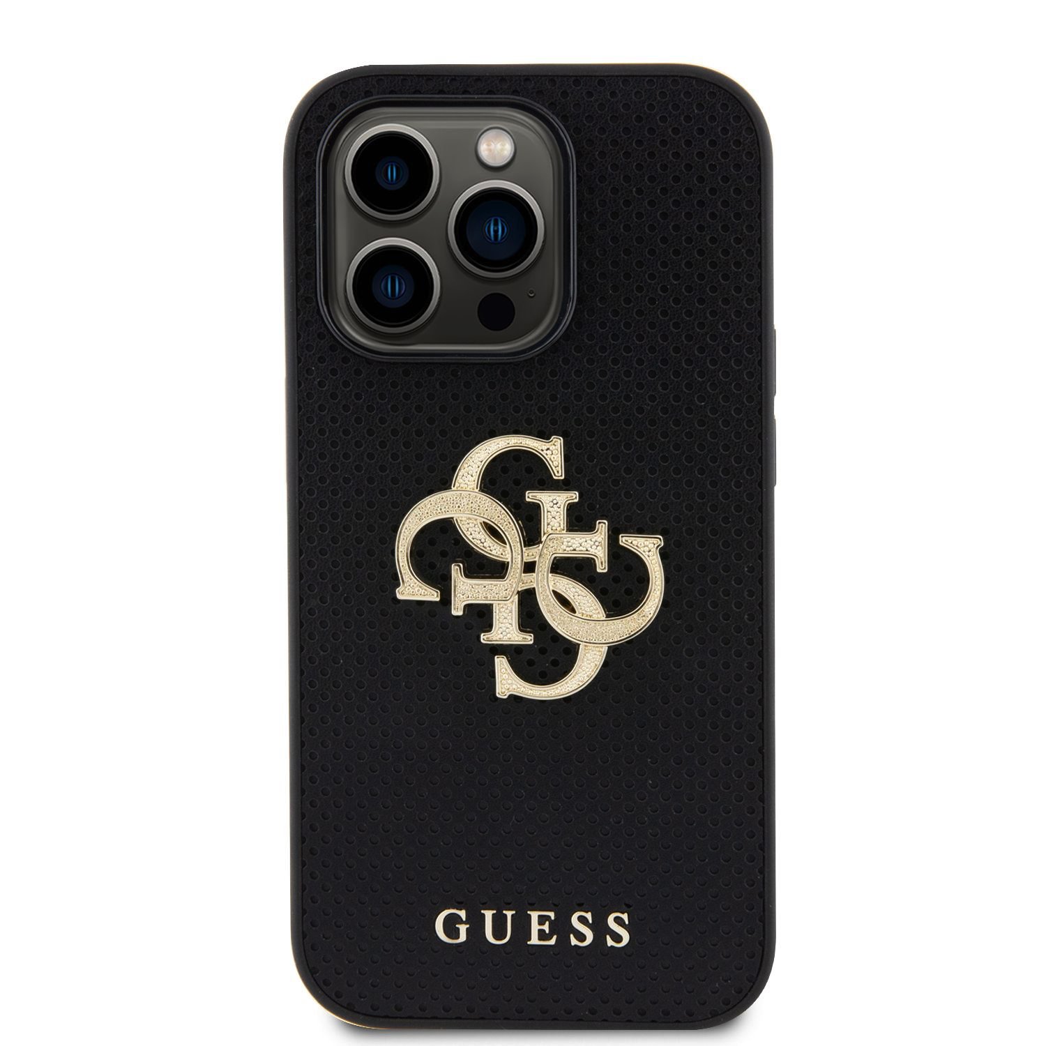 Guess PU Perforated 4G Glitter Metal Logo Zadní Kryt pro iPhone 15 Pro Max Black