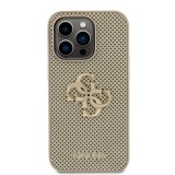 Guess PU Perforated 4G Glitter Metal Logo Zadní Kryt pro iPhone 14 Pro Gold