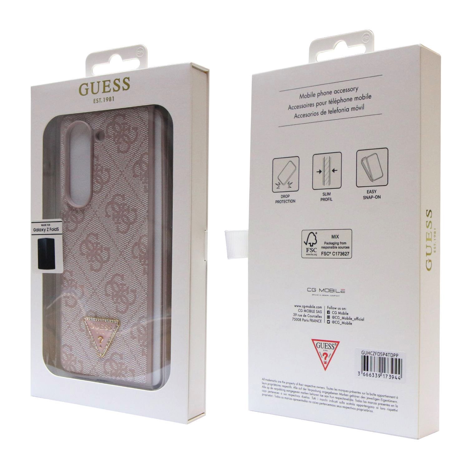 Guess Leather Triangle Case Galaxy Z Fold 5, Pink